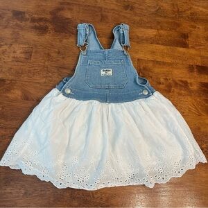 OshKosh B’gosh denim cotton overall dress eyelet trim size 3T